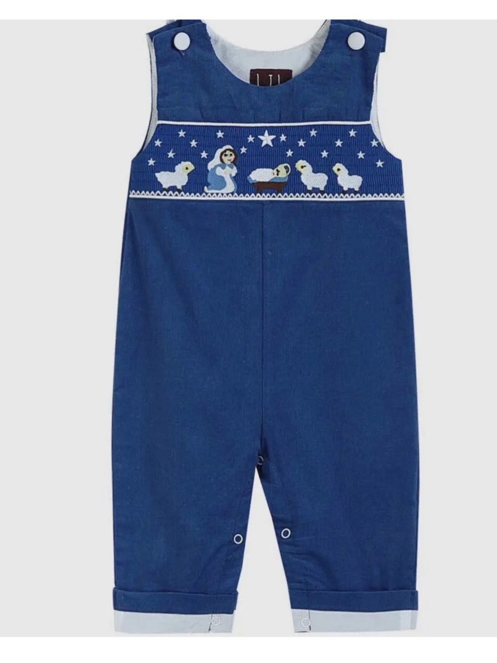 Navy Smocked Embroidered Overalls for Kids